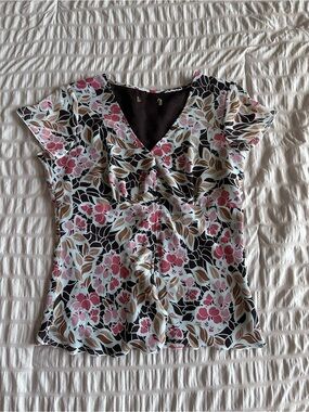 Brown and Pink Floral Cottage Core Baby Doll Blouse (S)